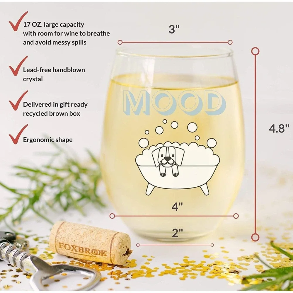 Dog‎ Bath Mood Stemless Wine Glass 17 oz Novelty Fun Gift New
